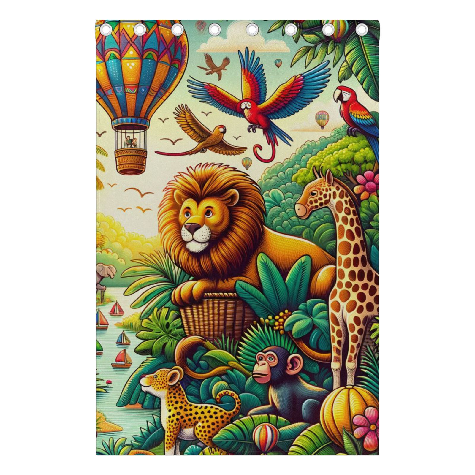 Jungle Animals Hot Air Balloon Black Out Curtains 72 Inch Length Curtains for Sliding Glass Doors Bedroom Living Room 2 Pack