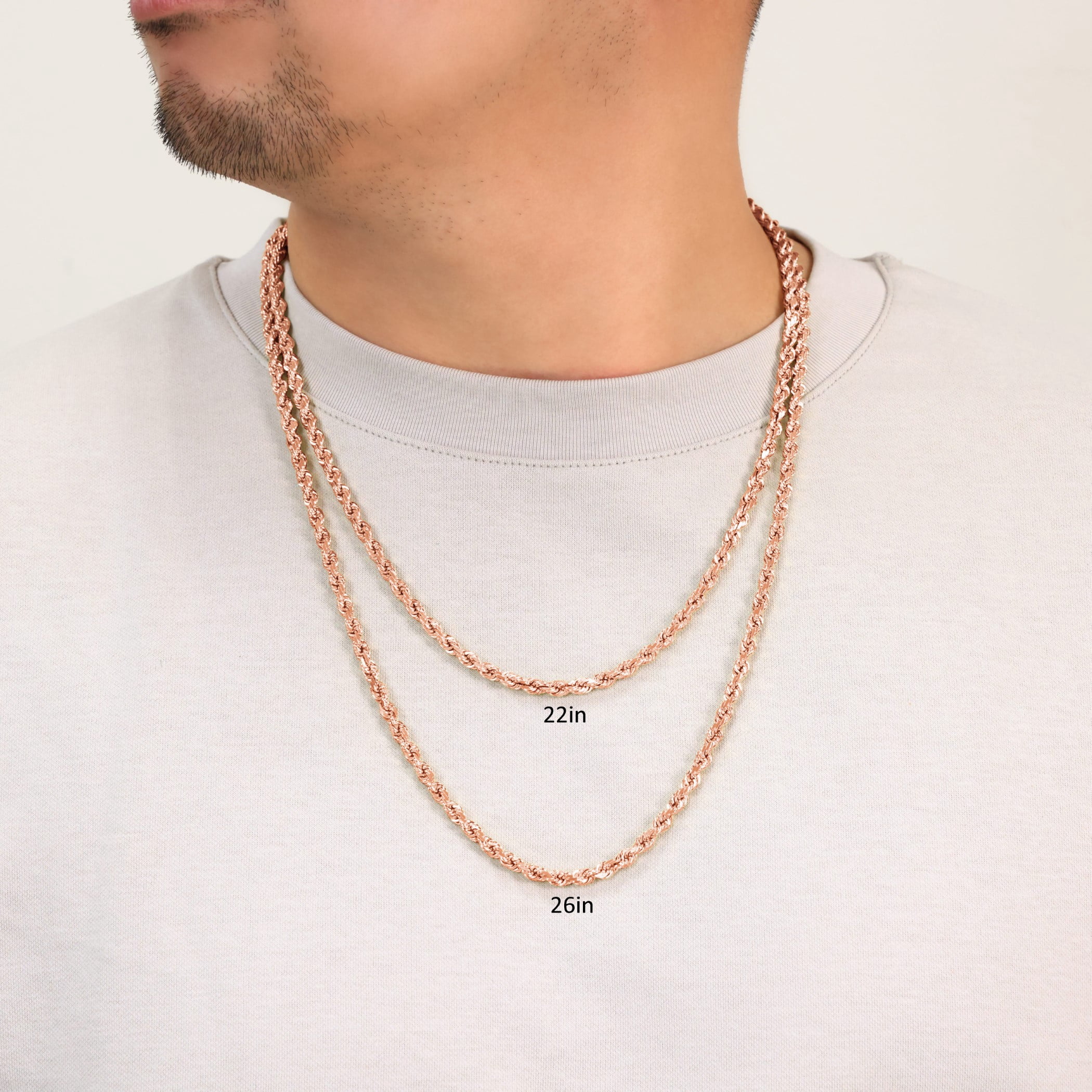 Nuragold 10K Real Rose Gold Rope Diamond Cut Chain Necklace 16"-30" (1.5mm-6mm) Italian Jewelry for Men & Women
