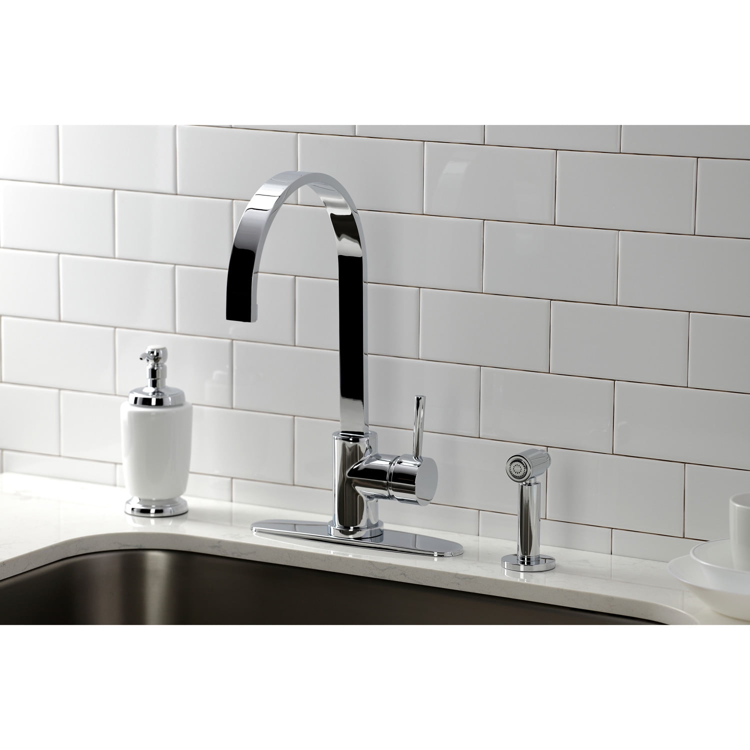 Kingston Brass LS8711DLBS Concord Single-Handle Kitchen Faucet with Brass Sprayer, Polished Chrome