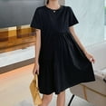 thumbnail image 5 of Jinhomg Women's Midi Maternity Dress Loose Comfy Short Sleeve Pleated Dresses Fall Casual Lightweight Solid Pregnancy Dresses Black L, 5 of 6