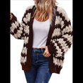 thumbnail image 2 of Suéter de Invierno de Punto Holgado con Rayas y Mangas Farol para Mujer, Moda de Otoño Marrón Albaricoque S, 2 of 8