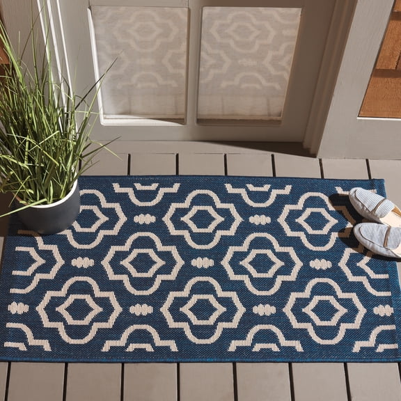 Safavieh Courtyard Lavern Geometric Indoor/Outdoor Area Rug, Navy/Beige, 2'7" x 5'