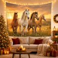 thumbnail image 3 of Four Horses Running in a Sunlit Meadow at Sunset Majestic Digital Art for Nature Lovers Equine Art Print Birthday Gift Tapestry Wall Hanging for Bedroom and Living Room, 3 of 7