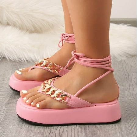 

〖Yilirongyumm〗 Pink 39 Sandals Women Fashion Summer Women Sandals Thick Sole Thong Strap Style Comfortable Casual Flat Bottom