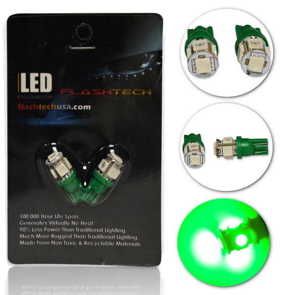 Flashtech Extremely Bright LED Bulbs for Car Interior Dome Map Door Courtesy License Plate Lights T10 - Green, Pair