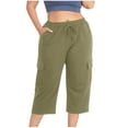 thumbnail image 2 of Womens Cargo Shorts Plus Size Knee Length Capris Cropped Pants Elastic Waist Drawstring Casual Summer Shorts with Pockets, 2 of 9