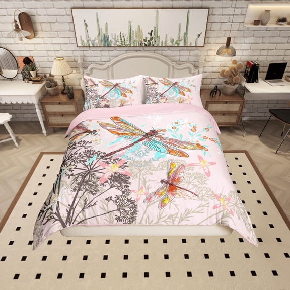 Erosebridal Animal Dragonfly Comforter Cover Twin,Mother'S Day Gifts Bedding Twin Size,Pink Blue Duvet Cover Twin,Lightweight Flower Bedroom Decoration,Reversible,2-Piece(No Comforter)