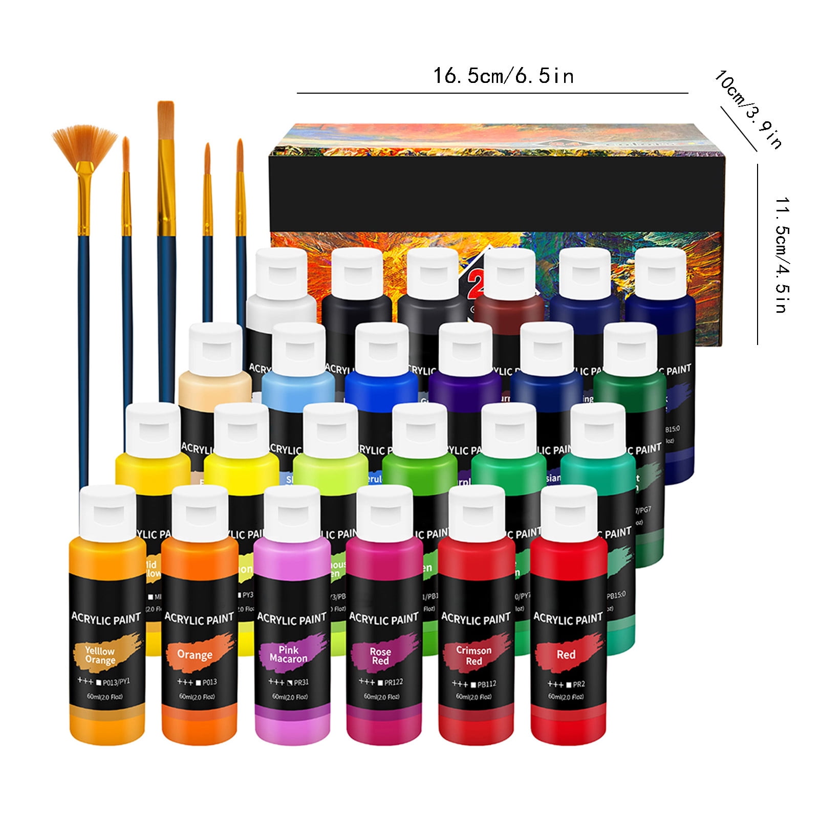 Acrylic Paint Set 24 Colors with Brushes Rich Pigments, Non-Toxic, Versatile for Canvas, Wood, Fabric, Craft Projects
