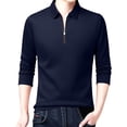 thumbnail image 2 of Men's Polo Shirts Long Sleeve Quarter Zipper Tees Shirt Slim Fit Navy Casual Dress Shirts for Men, 2 of 8