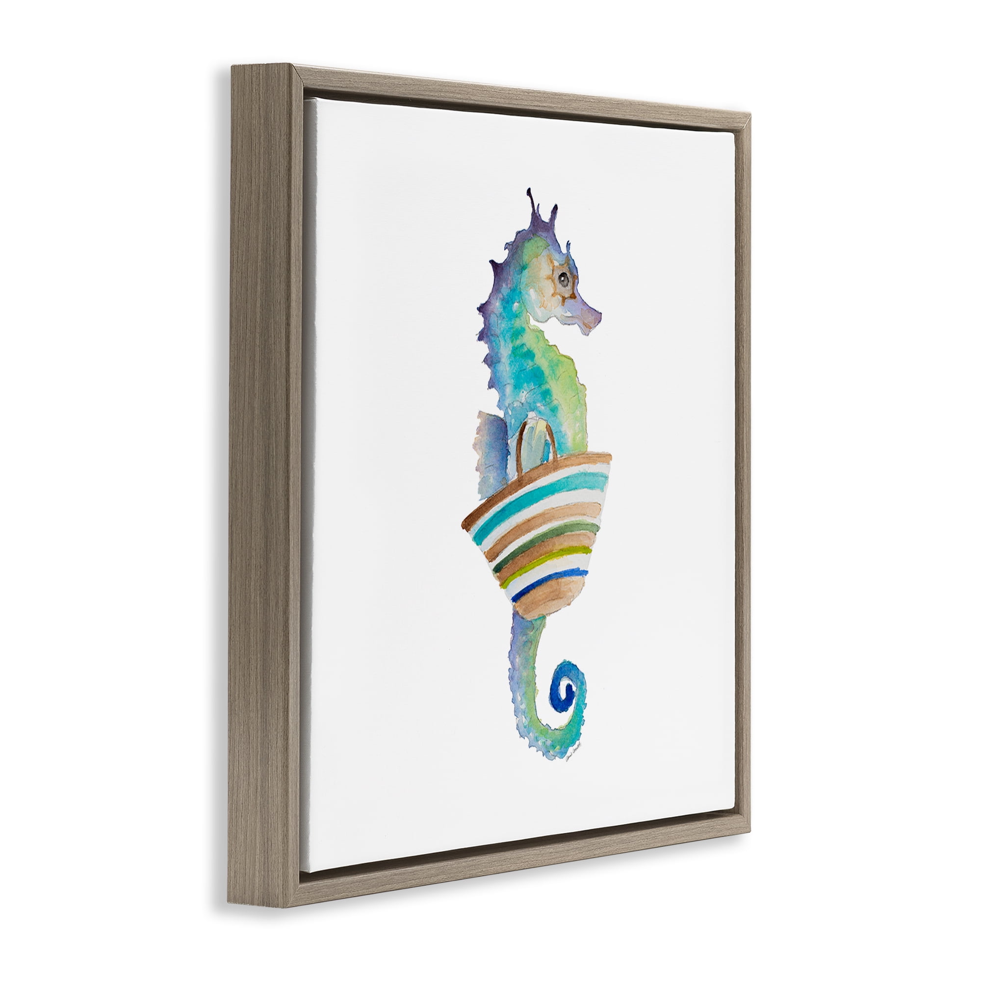 Stupell Industries Summer Ready Seahorse Novelty Painting Brown Floater Framed Canvas Art Print Wall Art, 18 x 18