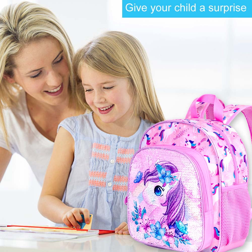 AGSDON Toddler Backpack for Girls, Kids Cute Unicorn Preschool Bookbag, Kindergarten Sequin School Bag