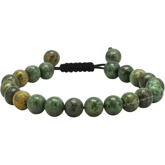 African Turquoise Crystal Bracelet - 8mm Beaded Bracelet and Healing Stones