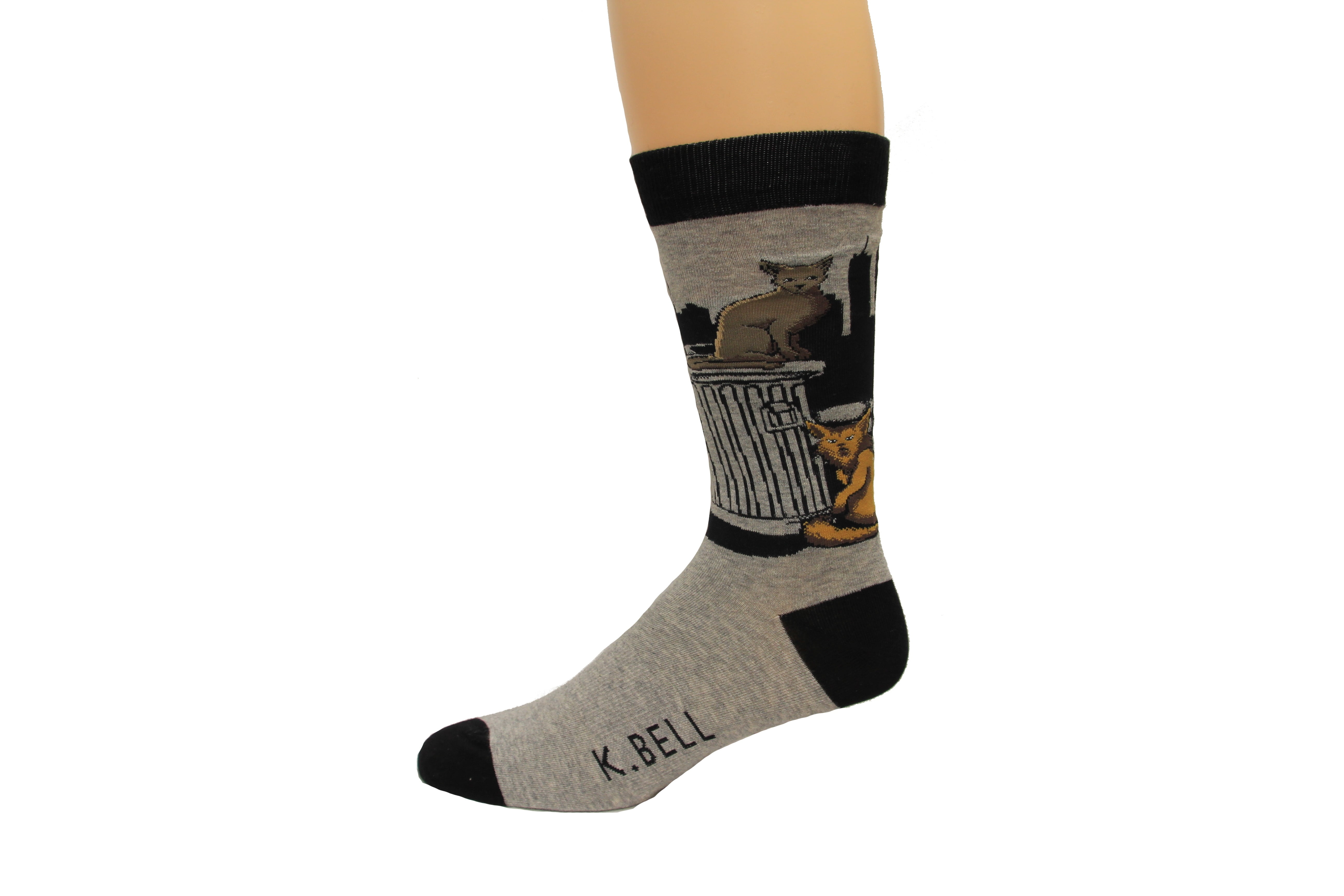 K. Bell Socks - K. Bell Men's Tom Cat Crew Socks, Gray Heather, Sock ...