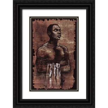 Unknown 22x32 Black Ornate Wood Framed with Double Matting Museum Art Print Titled - Man and Towel