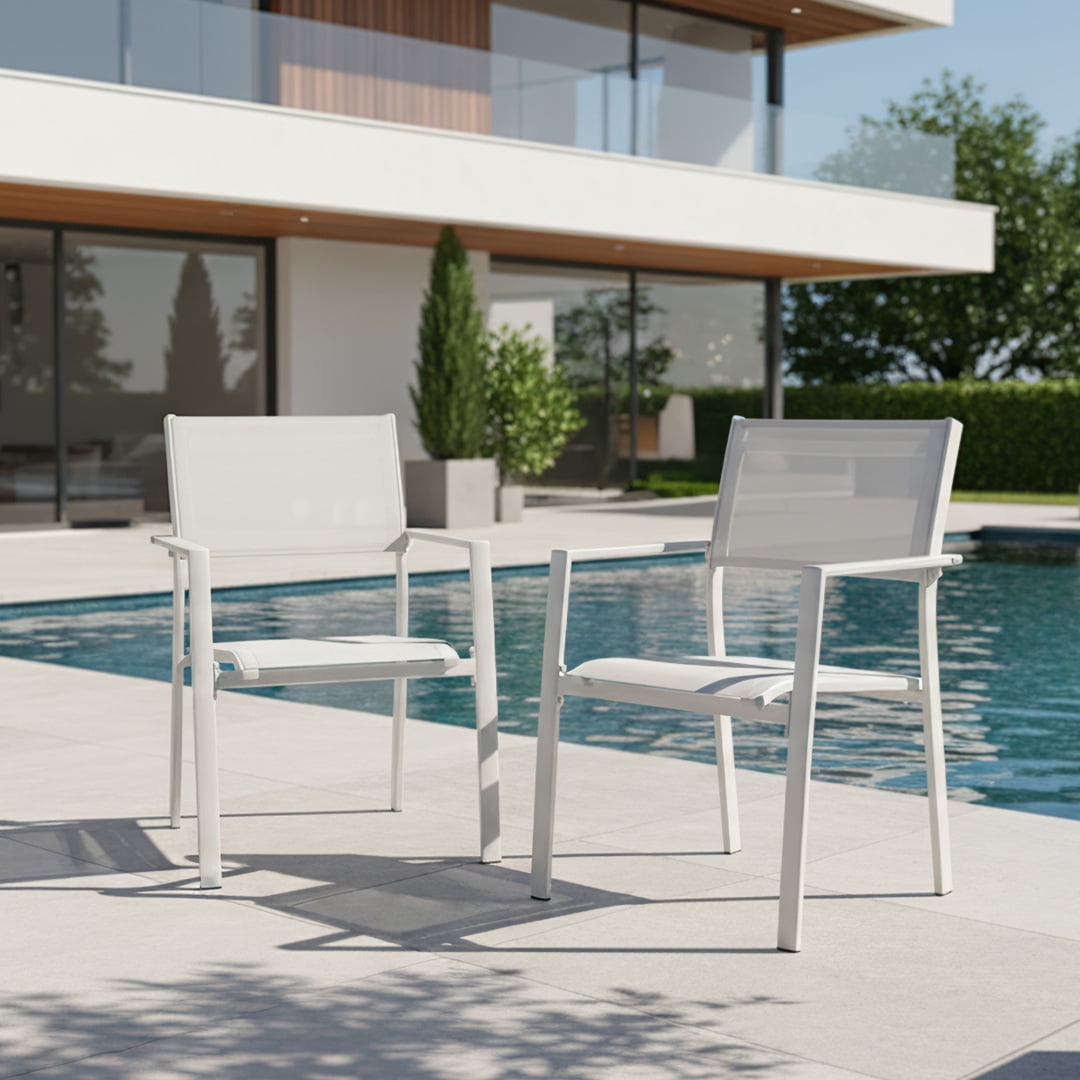2-Piece Patio Stackable Dining Chairs with Textilene, Warm Gray