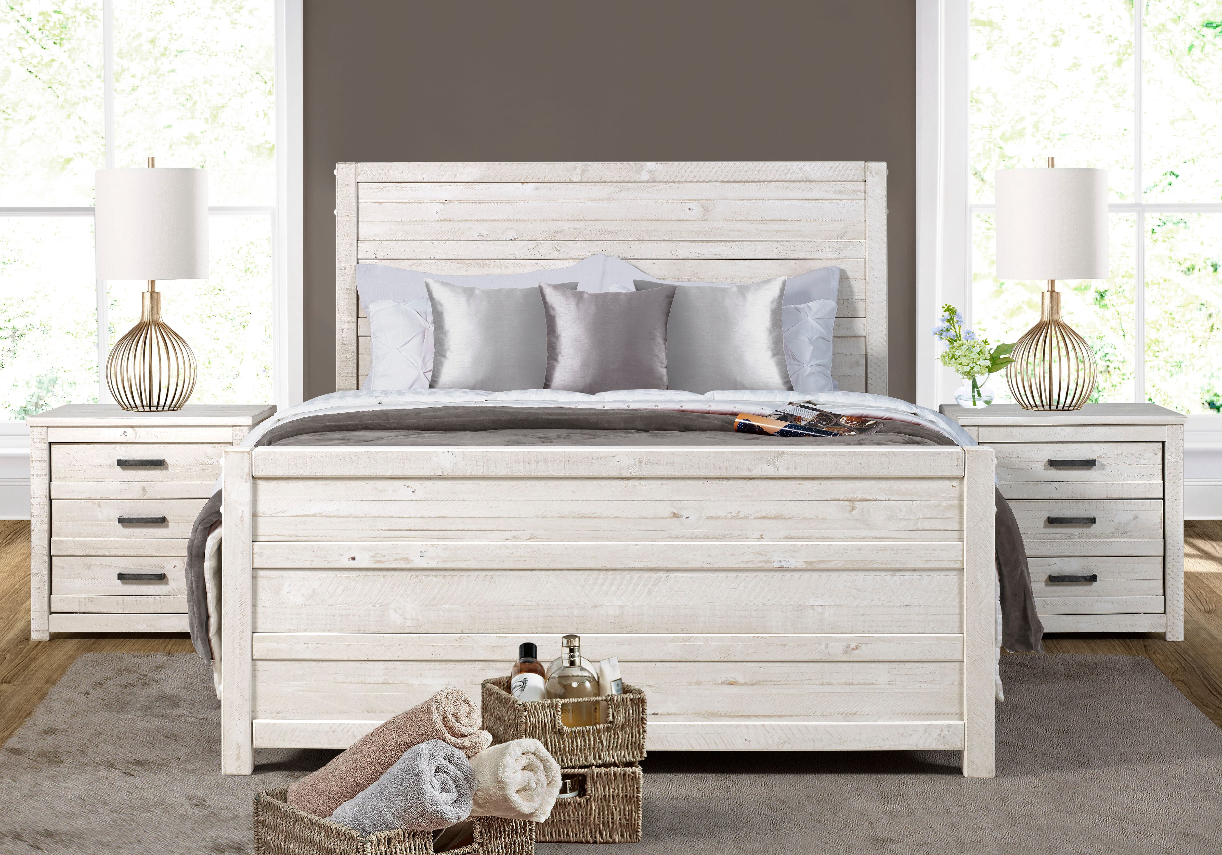 Carmel Bed Queen Size Antique White Finish