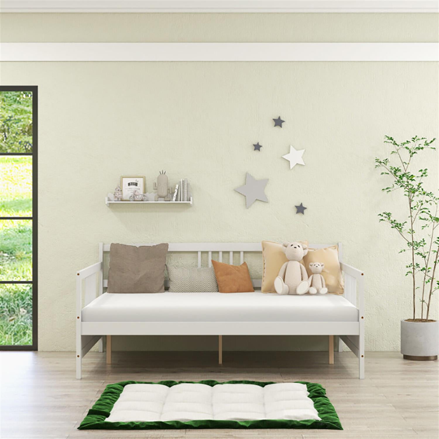 Demi Bonn Wooden Full Size Daybed Frame with Guardrails, Modern Bed Frame for Teens, White