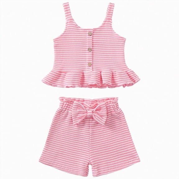 Toddler Baby Girl Outfits Solid Summer Clothes Ruffles Hem Sleeveless Tank Tops Elastic Waist Shorts 2Pcs Clothes Set Kaprioy Toddler Girl Clothes 18 24 Months 2T 3T 4T