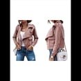 thumbnail image 3 of Chaqueta Corta de Larga con Solapa para Mujer, Otoño-Invierno, Color Liso, con Botones de Piel de Ciervo Rosa Oscuro XXL, 3 of 7