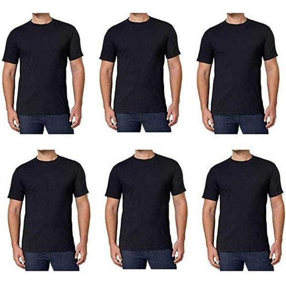 Kirkland Signature Men’s Crew 100% Cotton Tagless Neck Tee, 6-Pack (Black, Large)