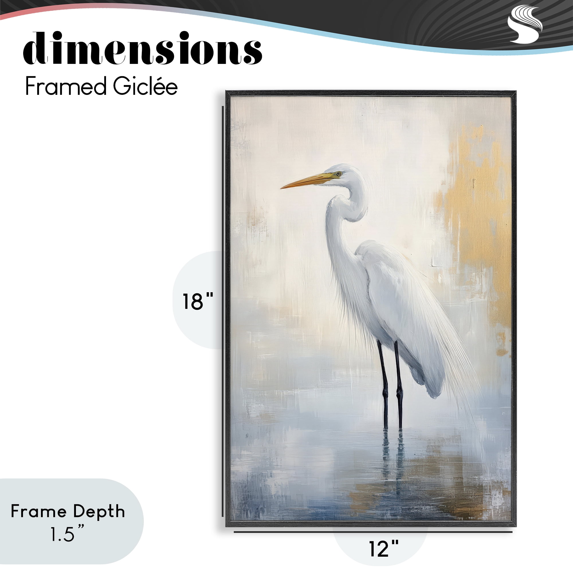 Stupell Industries Distressed Egret with Misty Reflection Black Framed Giclee Art, design by Petal Prints Design