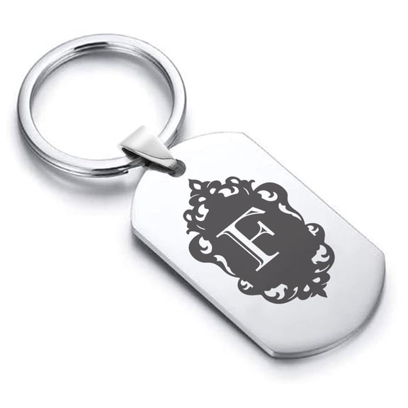 Stainless Steel Alphabet Letter F initial Dog Tag Keychain Circle Ring