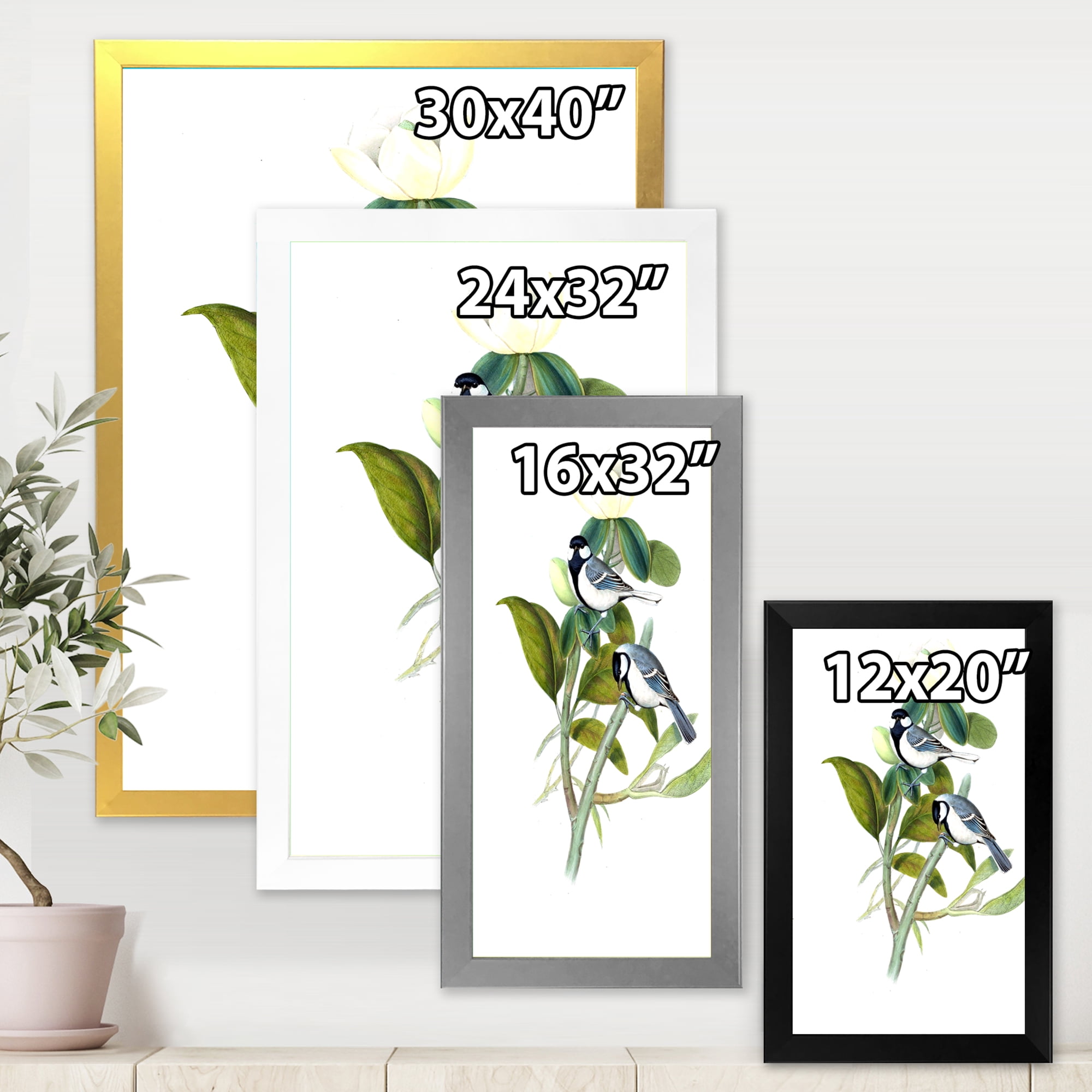 Designart 'Vintage Countryside Birds On Branch I' Farmhouse Framed Art Print