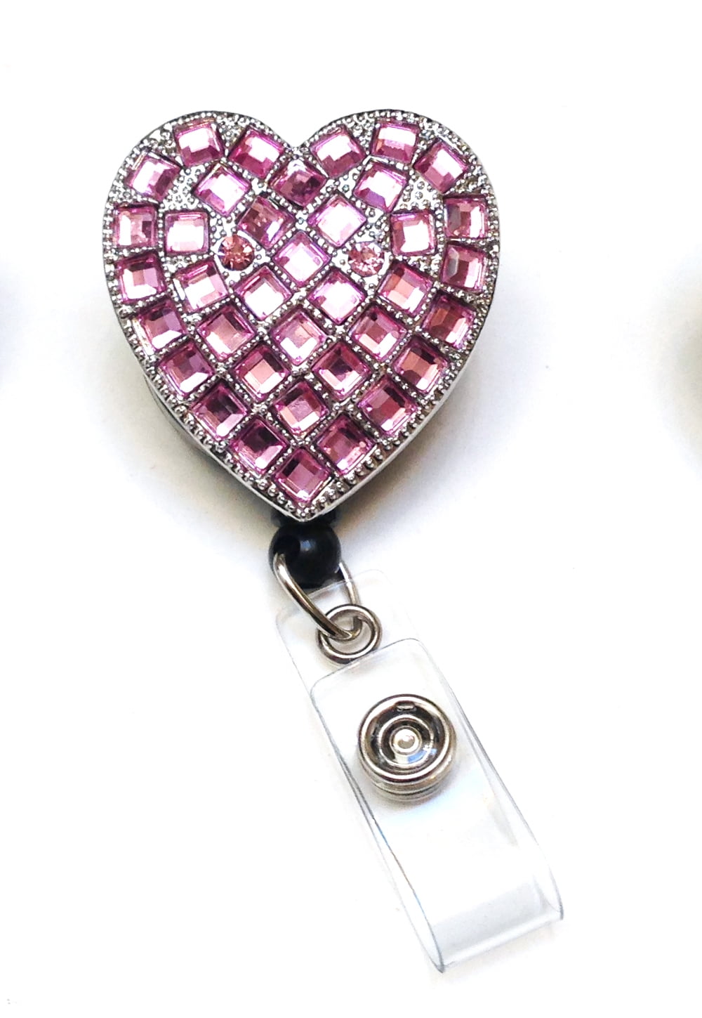 Diamond Heart Rhinestone Retractable Badge Reel/ID Badge Holder