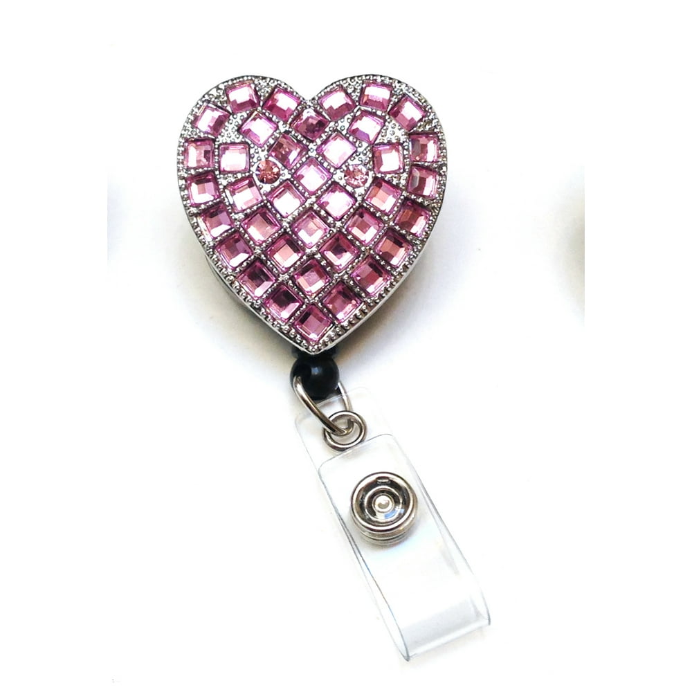 WigsPedia Rhinestone Retractable Badge Reel/ID Badge Holder Pink