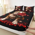 thumbnail image 4 of Homewish 3D Dog Dalmatian Twin Sheet Sets, Red Anniversary Rose Twin Fitted Sheet, Romantic Love Heart Flat Sheet, Breathable Home Decor, 3-Piece, 4 of 8