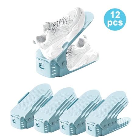 Milemduomar Adjustable Shoe Slots Organizer 12-Pack,3-Level Shoe Stackers for Closet,Double-Layer Shoe Space Save Light Blue
