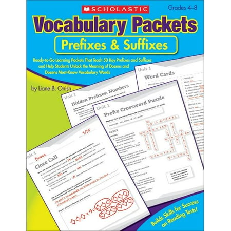 Vocabulary Prefixes And Suffixes - Scholastic 1568386 Vocabulary Packets, Prefixes & Suffixes Book - Grades 4 to 8