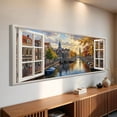 thumbnail image 2 of Open Window Canvas Wall Art - Autumn European Street with River Landscape Paintings, Modern Horizontal Canvas Prints for Living Room Bedroom Home Decor, 2 of 7
