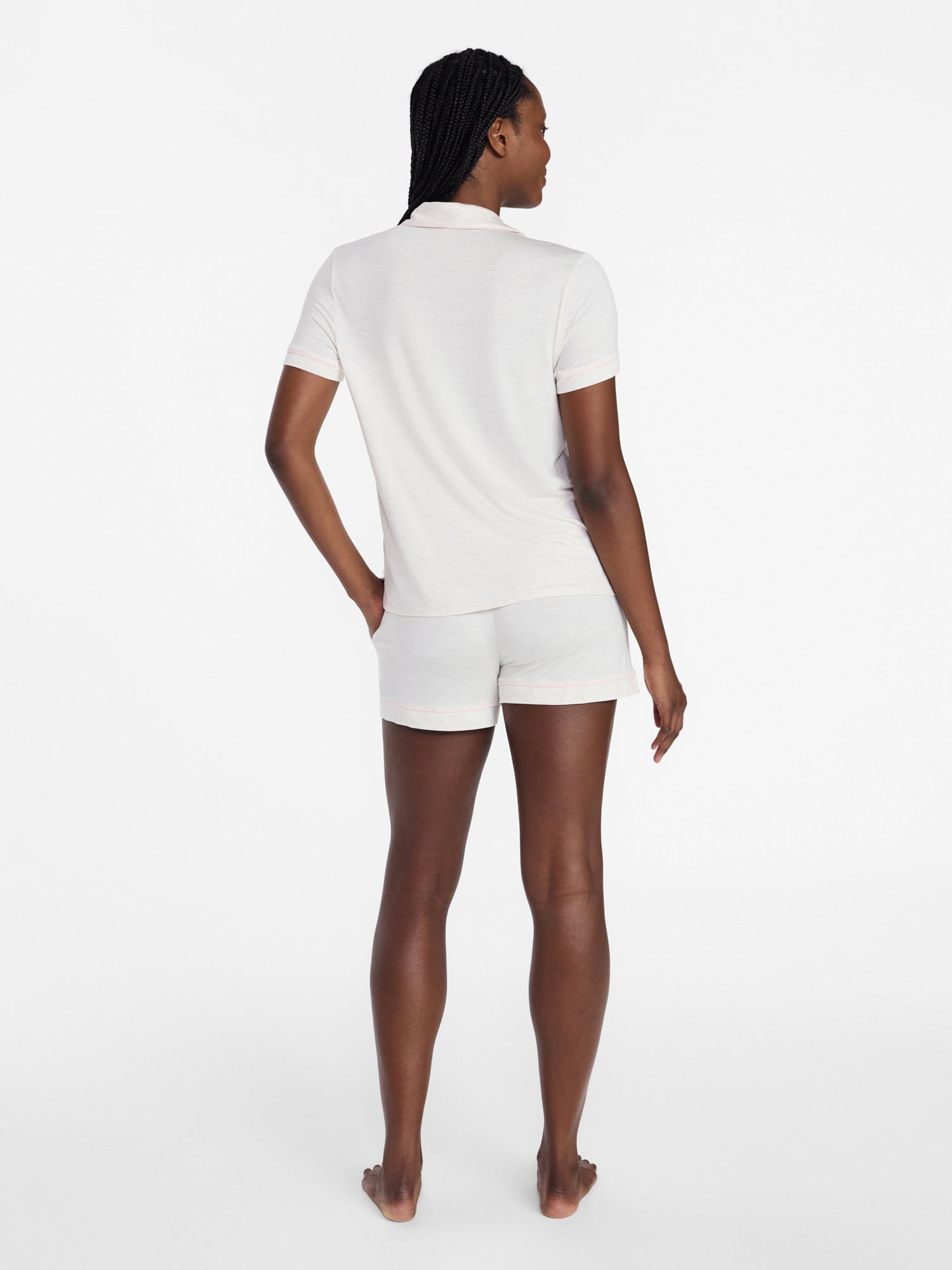 Joyspun Women’s Sleep Modal Short Sleeve Notch Top and Shorts Pajama Set, Size XS-XL, 2X-3X