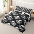 thumbnail image 3 of Homewish Skull Flowers Plaid Quilt Full,Gothic Halloween Full Bedspread Sets,Black White,3pcs, 3 of 7