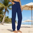 thumbnail image 2 of iHPH7 Women's Cotton Linen Jogger Pants High Rise - Relaxed Tapered Fit Cuffed Ankles Pockets Breathable Casual Summer Lounge Lightweight Comfortable Travel Everyday Style Navy XXL, 2 of 8