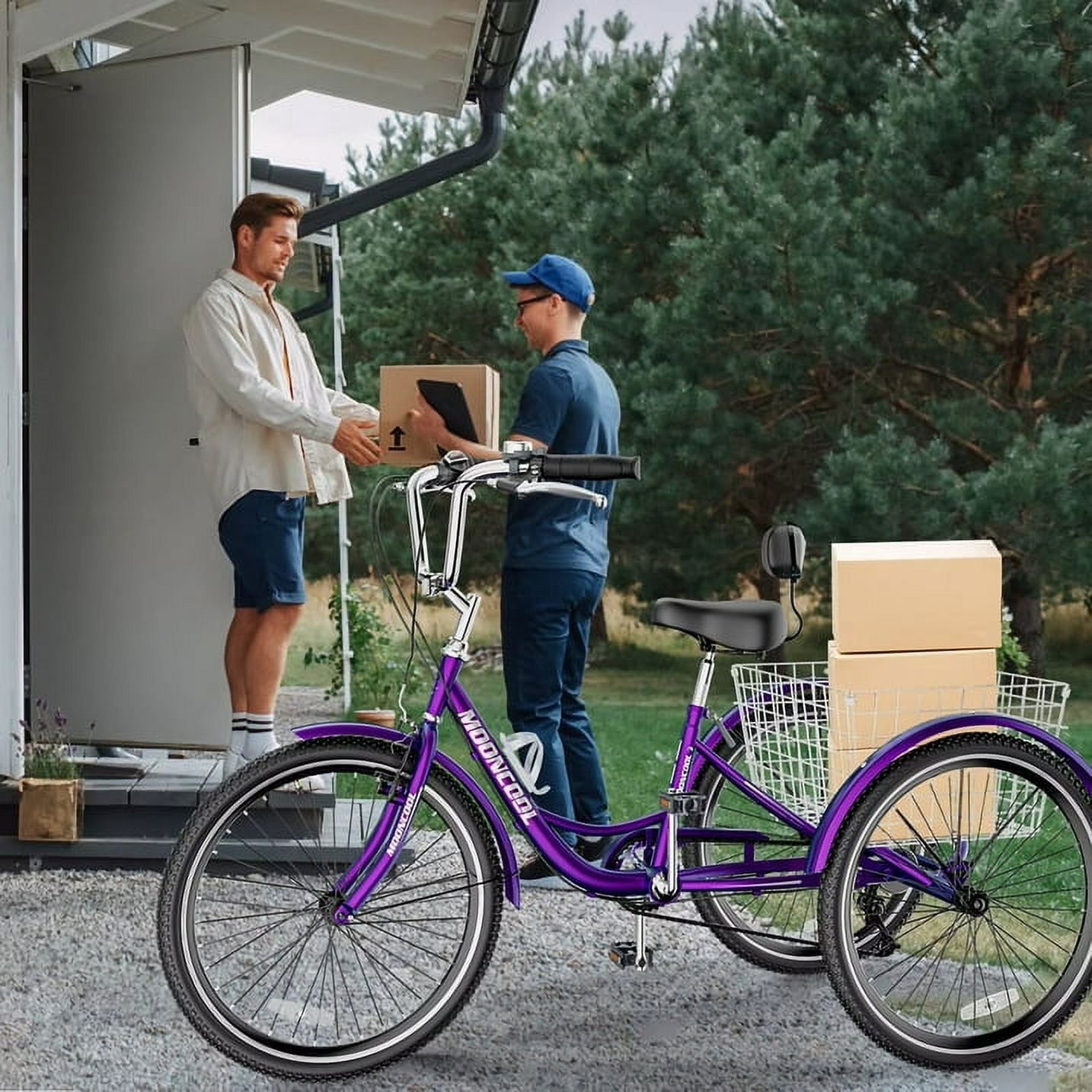 Lilypelle Adult Tricycle 7 Speed Adult Trikes 20 inch,3 Wheel Bikes with Backrest,Low Step-Through Aluminum Frame,Cargo Basket,Rose Purple