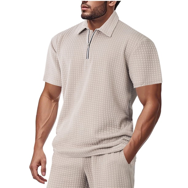 pstuiky Camisas de vestir de manga corta para hombre, Camiseta informal de verano para hombre, de color liso, con mangas cortas, cremallera y solapa ropa de hombre s