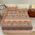 thumbnail image 4 of ZIATUBLES 3-Piece Full Size Bedding Set Soft Cooling Polyester, 1 Fitted Sheet and 2 Pillowcases Comfortable and Durable All-Season Sheets, Brown Aztec Stripe Geometric Print, 4 of 9