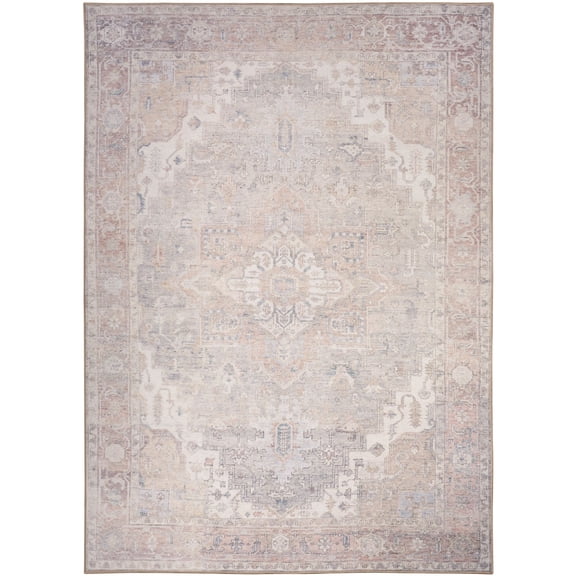 Nourison Vintage Washables 5'3" x 7'3" Light Blue Vintage Indoor Non-Slip Flatweave Rug