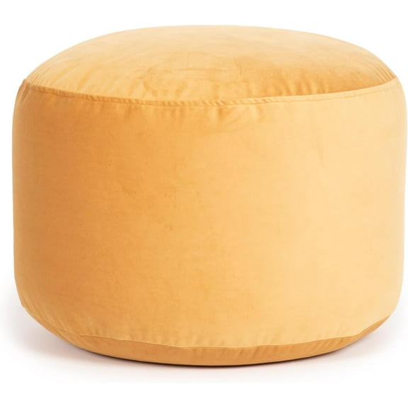 Belgique Round Velvet Pouf, Foot Stool, Stuffed Ottoman Bean Bag Chair - Plush, Stylish, Lightweight, and Comfortable Furniture Accessory for Living Room and Bedroom - 20" x 12", Mustard