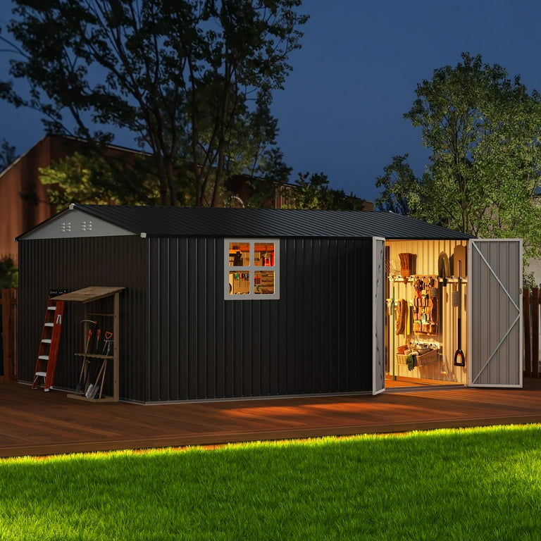NETAJE 12'x14' Outdoor Metal Storage Garden Shed with Window