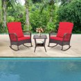 thumbnail image 2 of Costway Ensemble de 3 Pcs pour Patio, Fauteuils Berçants d'Extérieur en Osier avec Table Basse à Double Couche, Rouge, 2 of 10