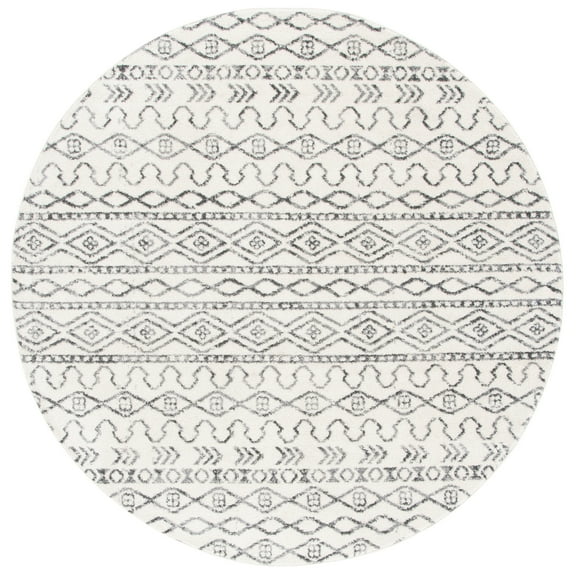 SAFAVIEH Tulum Kade Distressed Geometric Area Rug, Ivory/Grey, 6'7" x 6'7" Round