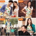 thumbnail image 4 of White Cartoon Dinosaurs Pineapples Pattern Apron-Garden Aprons for Women with Pockets-Cotton Linen Waterproof Kitchen Cooking Gardening Aprons Adjustable for Kitchen,Cooking,BBQ and Salon 33x27 Inch, 4 of 7