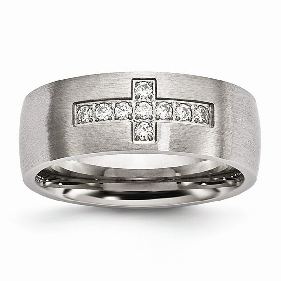 Stainless Steel Brushed CZ Cross Ring Size: 10; for Adults and Teens; for Women and Men