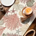 thumbnail image 3 of Red Coral Coastal Table Runner 70 Inches, Conch Starfish Nautical Ocean Bed Runner Dresser Scarves Tabletop for Indoor Outdoor Parties/Ceremony/Banquet, 13" x 70", 3 of 9