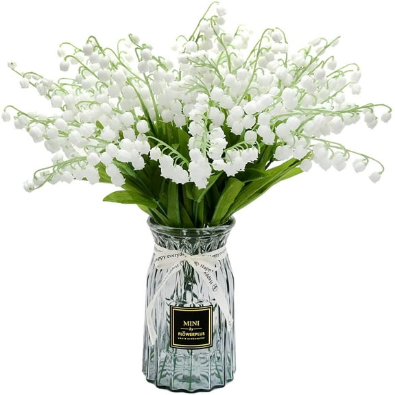 12/24 Pcs Artificial Flower Indoor Silk Lily of The Valley Faux White Flowers Wedding Bouquet, May Flower for Home Garden Wedding Party Home Decor