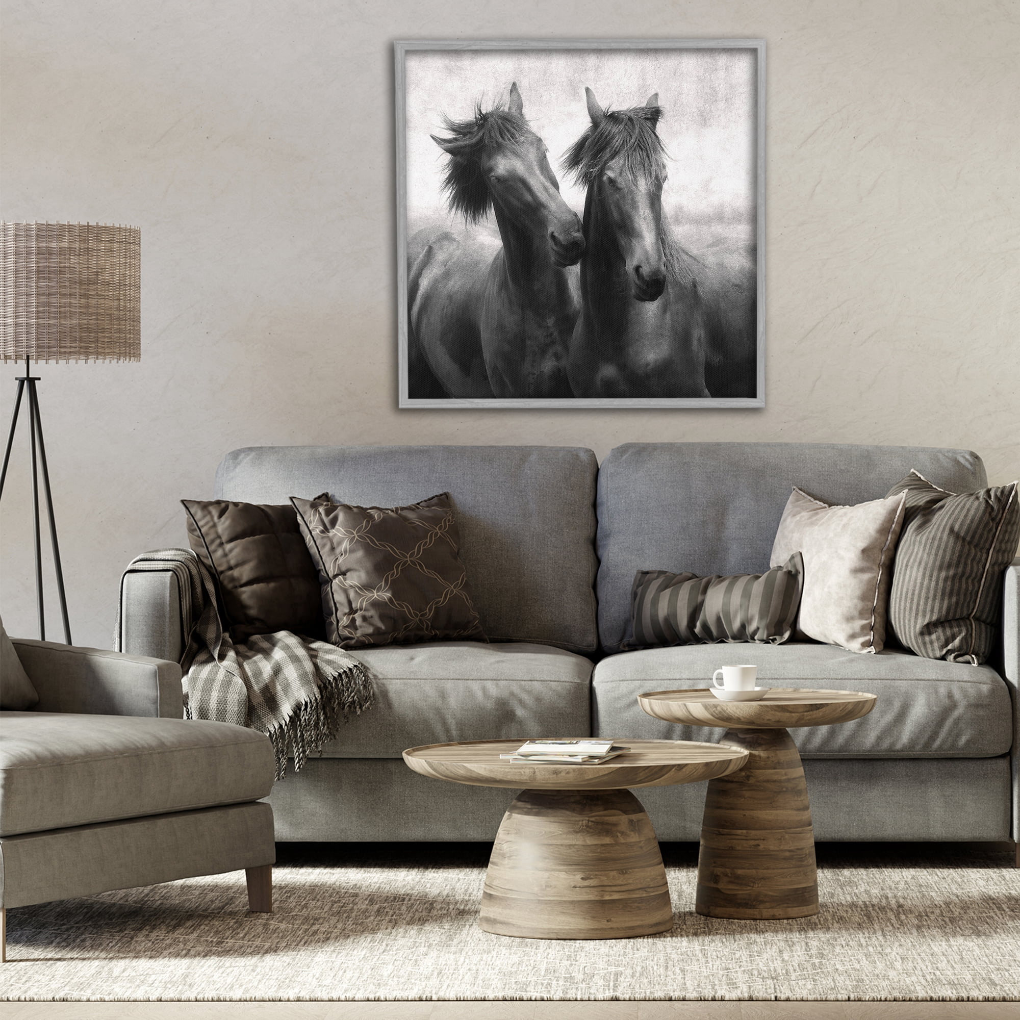 Stupell Industries Short Haired Horse Pair Gray Framed Giclee Art, design by Lars Van de Goor