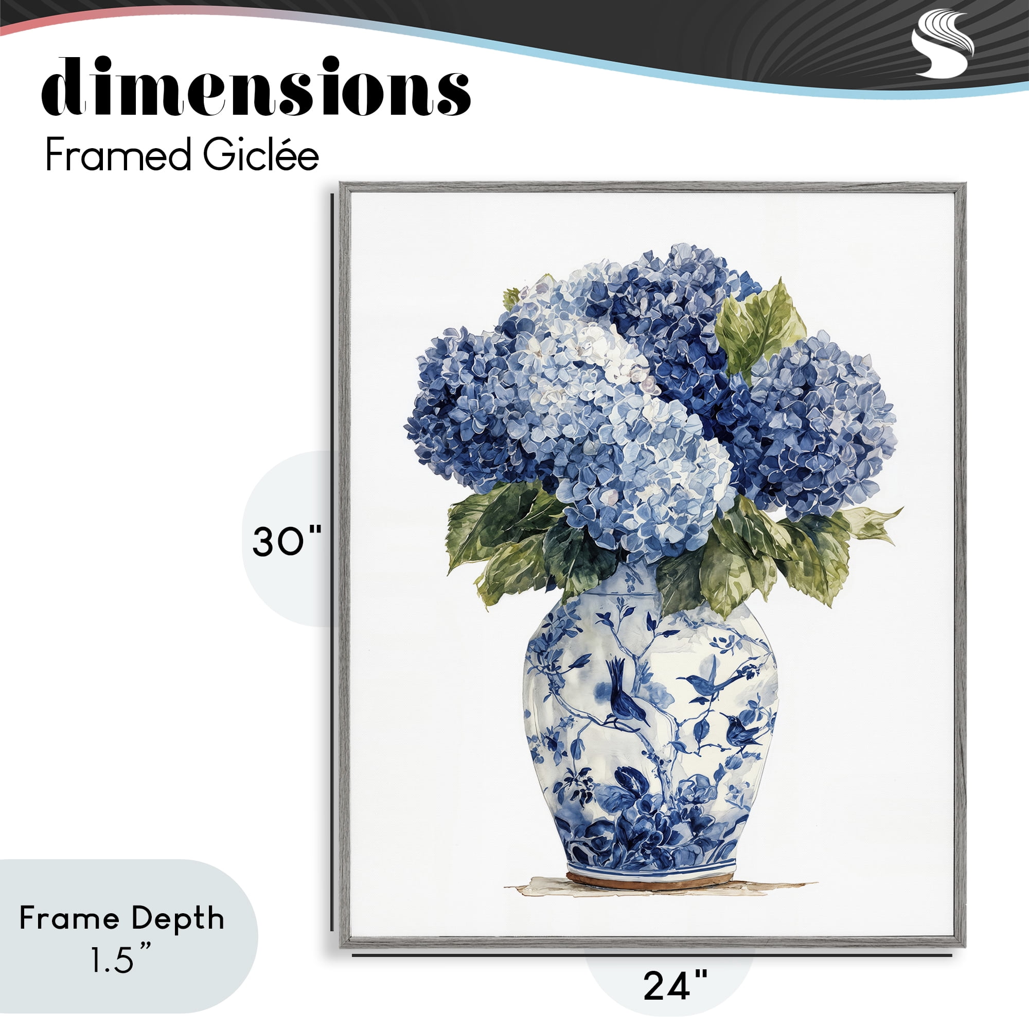 Stupell Industries Blue Hydrangeas in Porcelain Gray Framed Giclee Art, design by Imagine It Images
